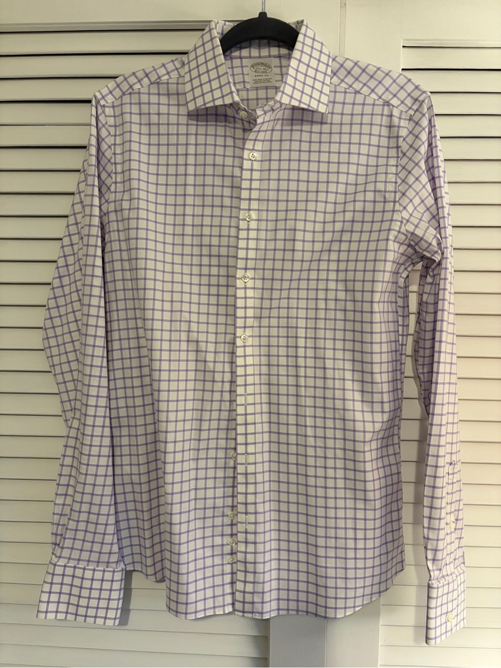 Brooks brothers Men's Lavender Check non iron Dress Shirt SoHo Fit